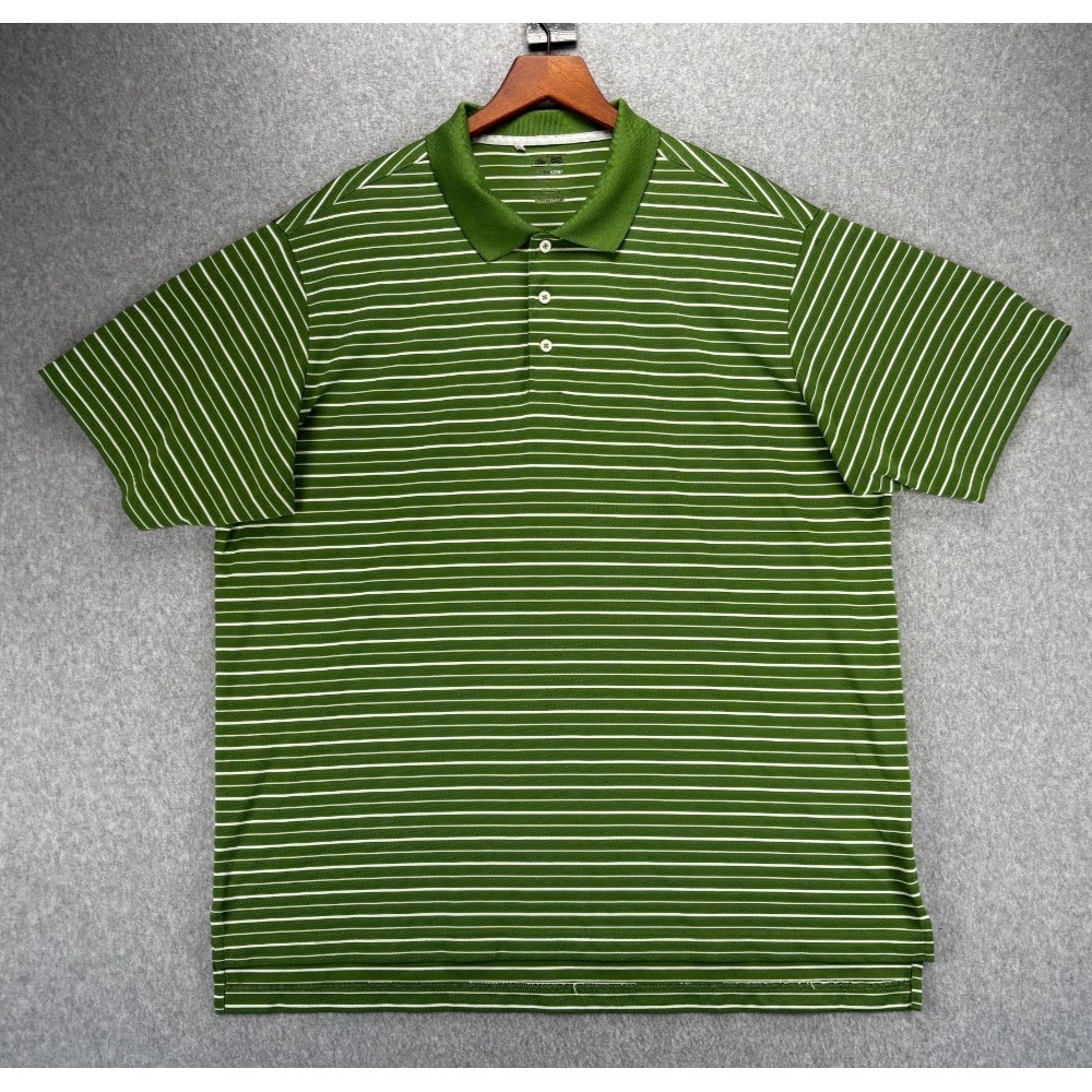 Adidas Mens Golf Polo Shirt Green Multicolor Stripe Climacool‎ Short Sleeve XL